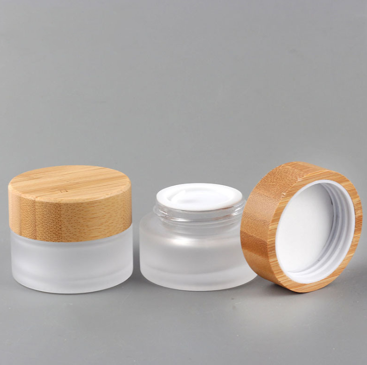 50g clear/amber round fat face serum glass jars with aluminum lids cream jars with bamboo caps