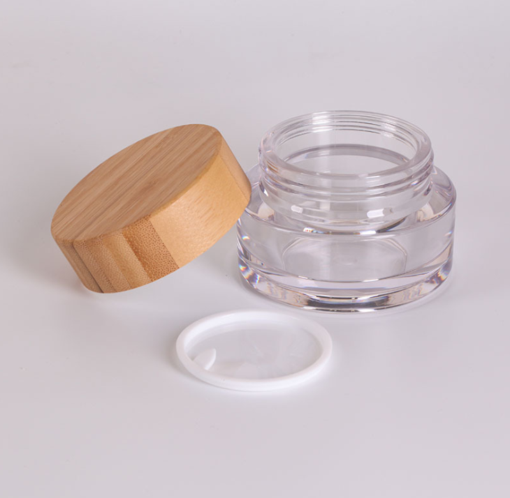 50g clear/amber round fat face serum glass jars with aluminum lids cream jars with bamboo caps