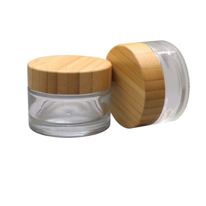 50g clear cosmetic cream jar with wood grain bamboo lid glass empty bottle skin cream packaging container