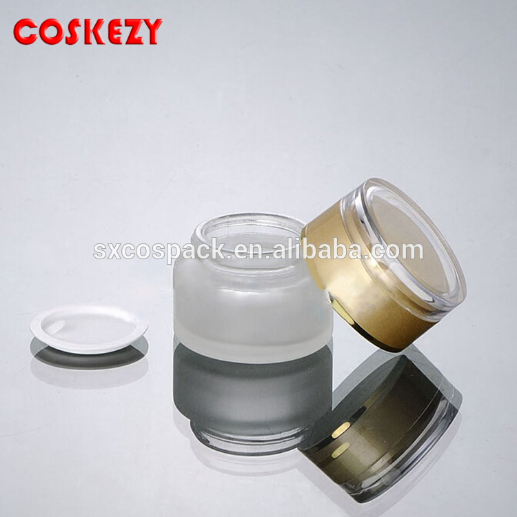 50g clear frosted glass cream jar with white acrylic lid