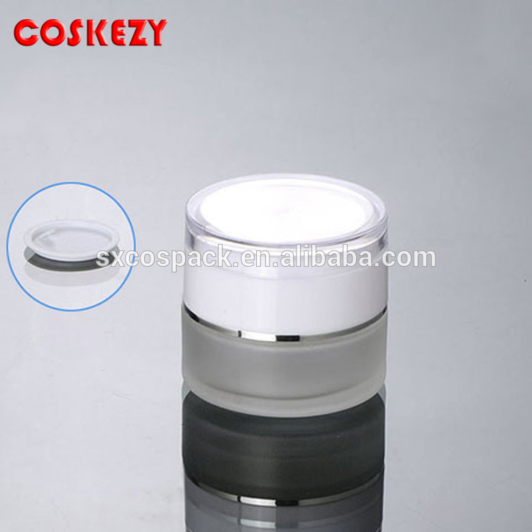 50g clear frosted glass cream jar with white acrylic lid