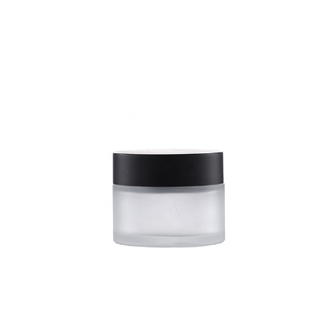 50g clear glass face cream jar with black screw cap