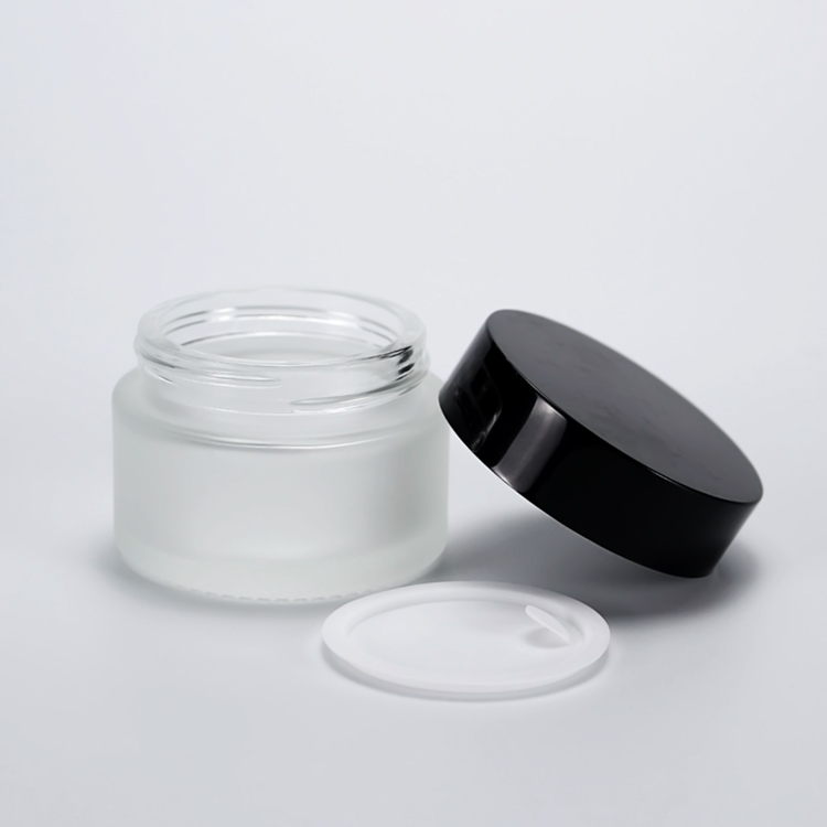 50g clear glass face cream jar with black screw cap