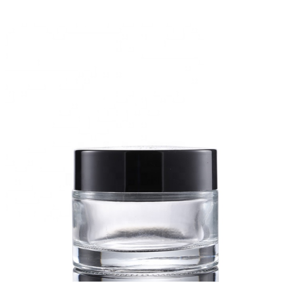 50g clear glass face cream jar with black screw cap