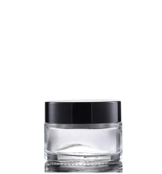 50g clear glass face cream jar with black screw cap