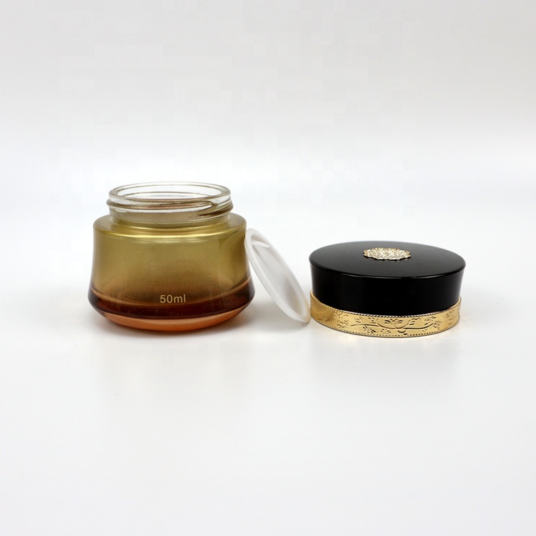 50g clear green glass cream jar with black gold cap