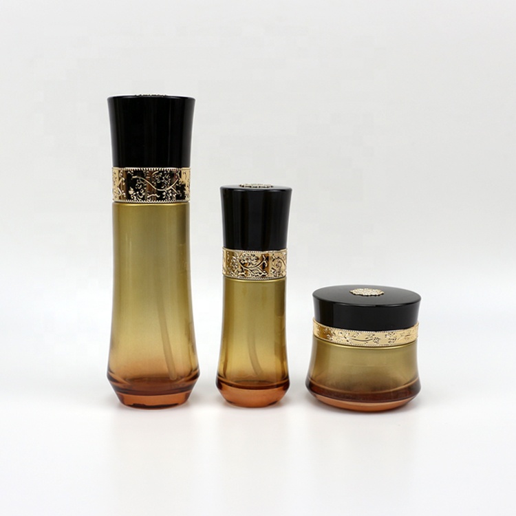 50g clear green glass cream jar with black gold cap