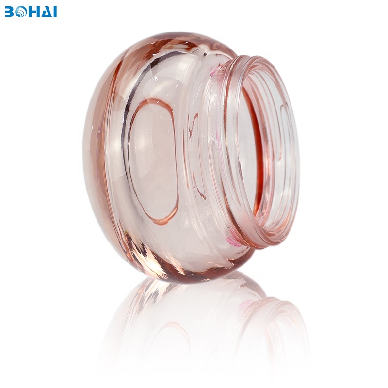 50g clear pink glass cream jar with gold screw cap