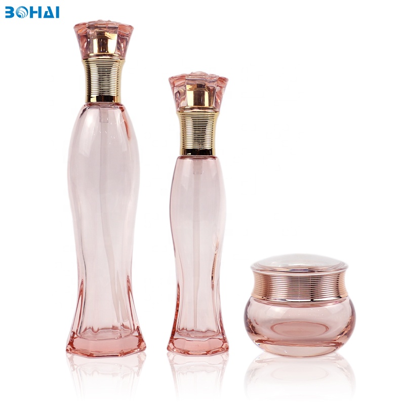50g clear pink glass cream jar with gold screw cap