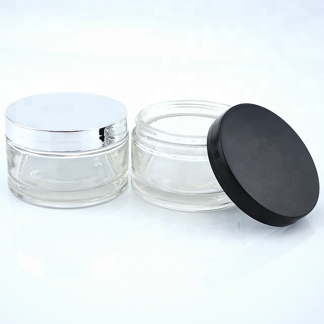 50g cobalt blue glass cosmetic jar for face cream with black aluminum lid