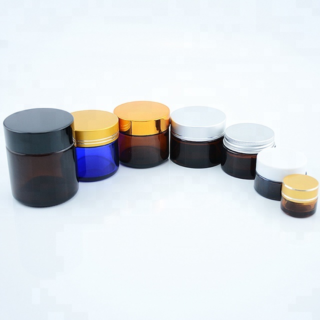 50g cobalt blue glass cosmetic jar for face cream with black aluminum lid