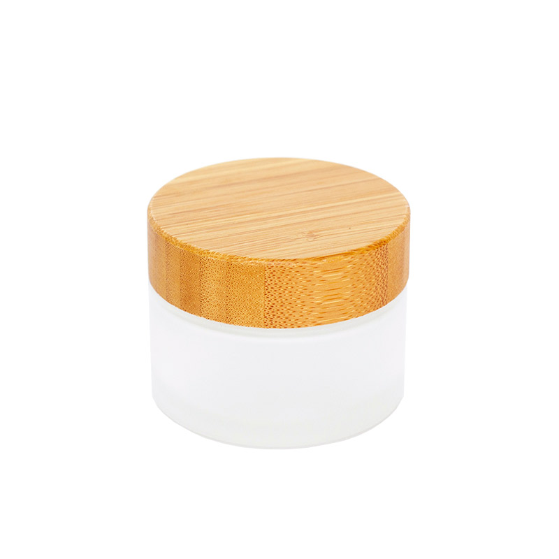 50g cosmetic bamboo lid glass jar, 50g face cream frost glass jar with bamboo lid