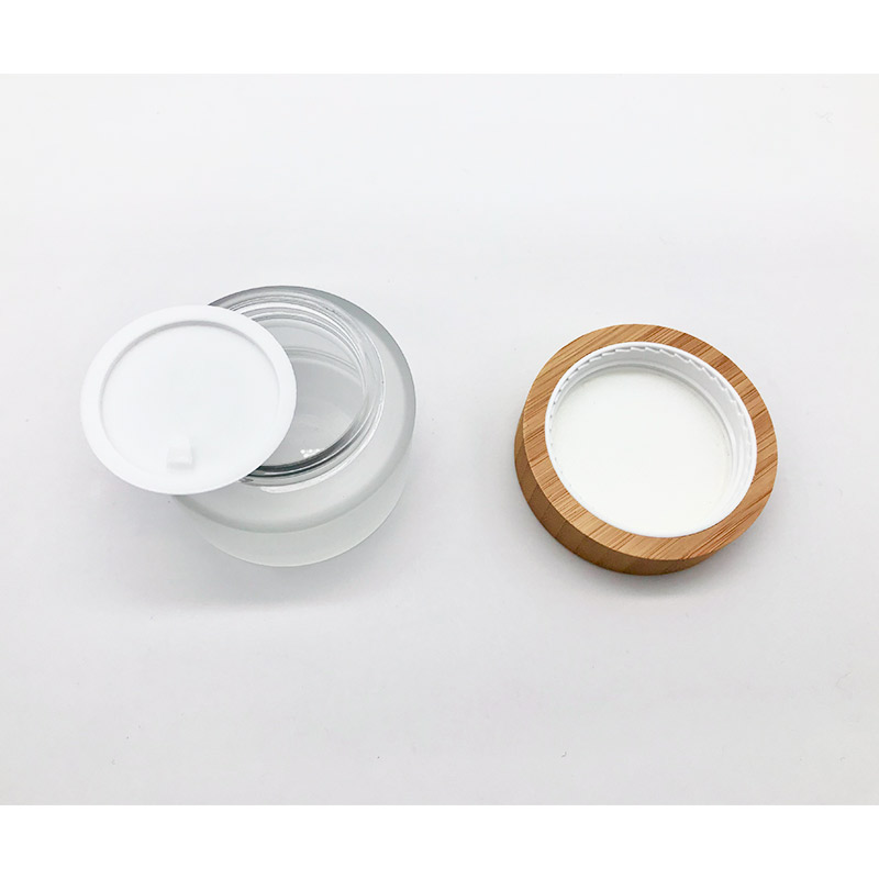 50g cosmetic bamboo lid glass jar, 50g face cream frost glass jar with bamboo lid