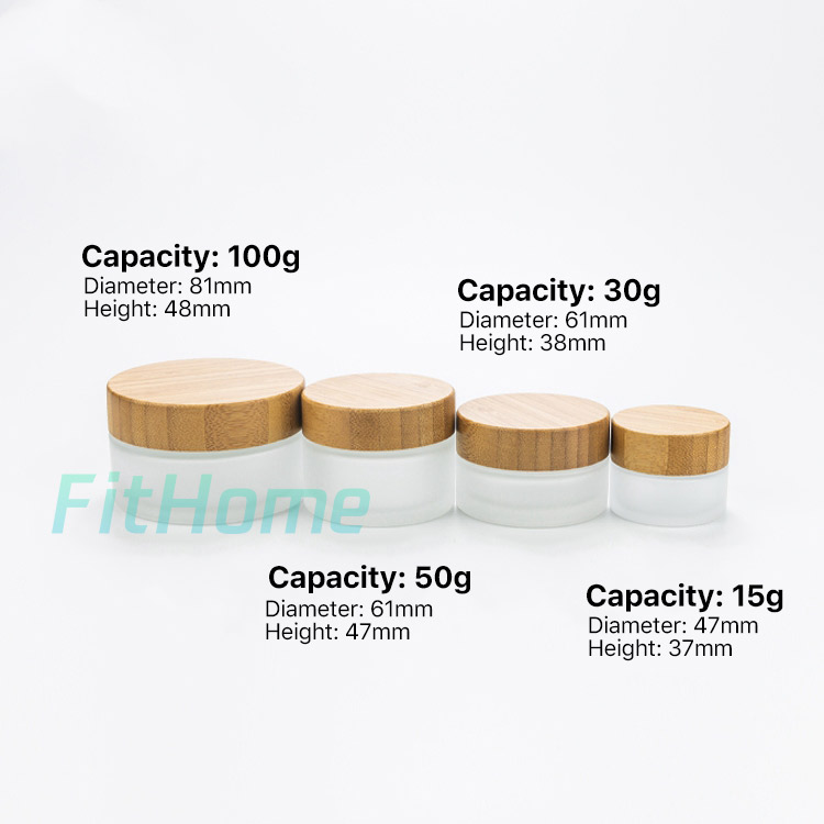 50g cosmetic bamboo lid glass jar, 50g face cream frost glass jar with bamboo lid