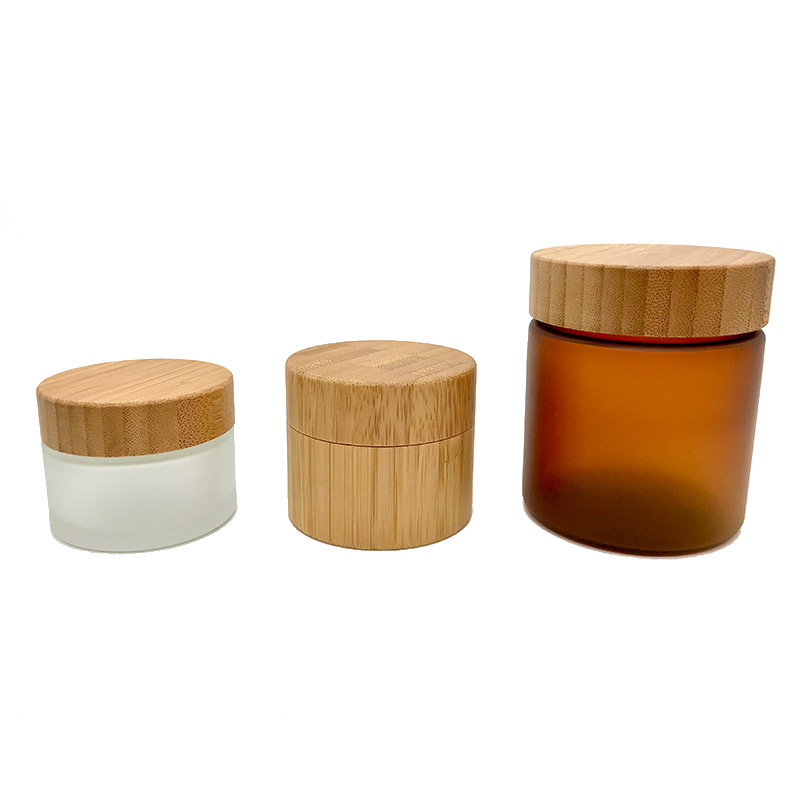 50g cosmetic bamboo lid glass jar, 50g face cream frost glass jar with bamboo lid