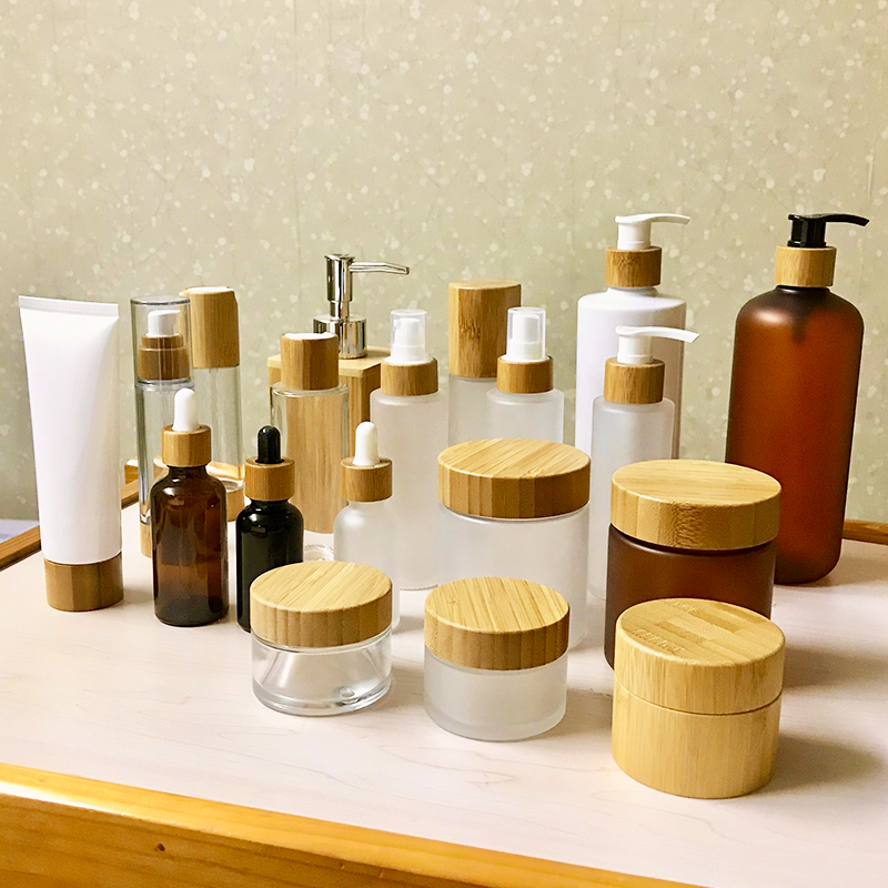 50g cosmetic bamboo lid glass jar, 50g face cream frost glass jar with bamboo lid