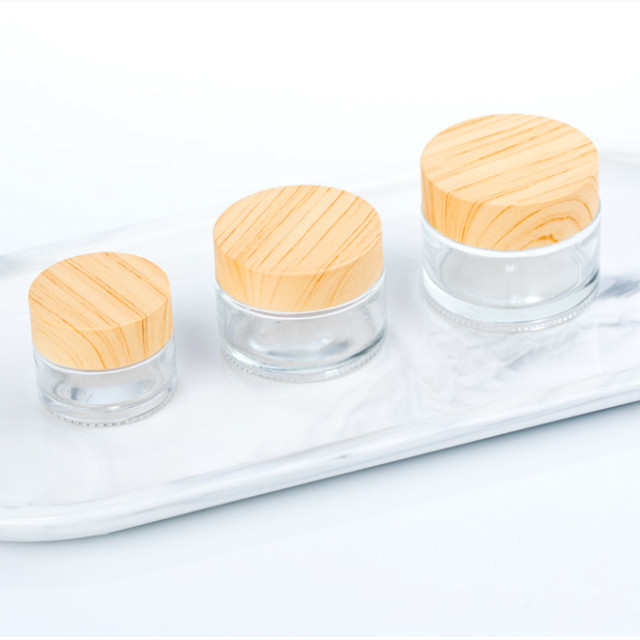 50g cosmetic bamboo lid glass jar face cream frost glass jars with plastic caps
