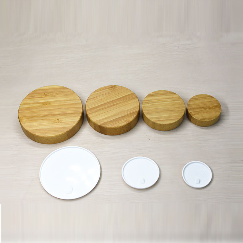 50g cosmetic container white PP plastic double cream cream empty jar with eco friendly wood grain bamboo lid