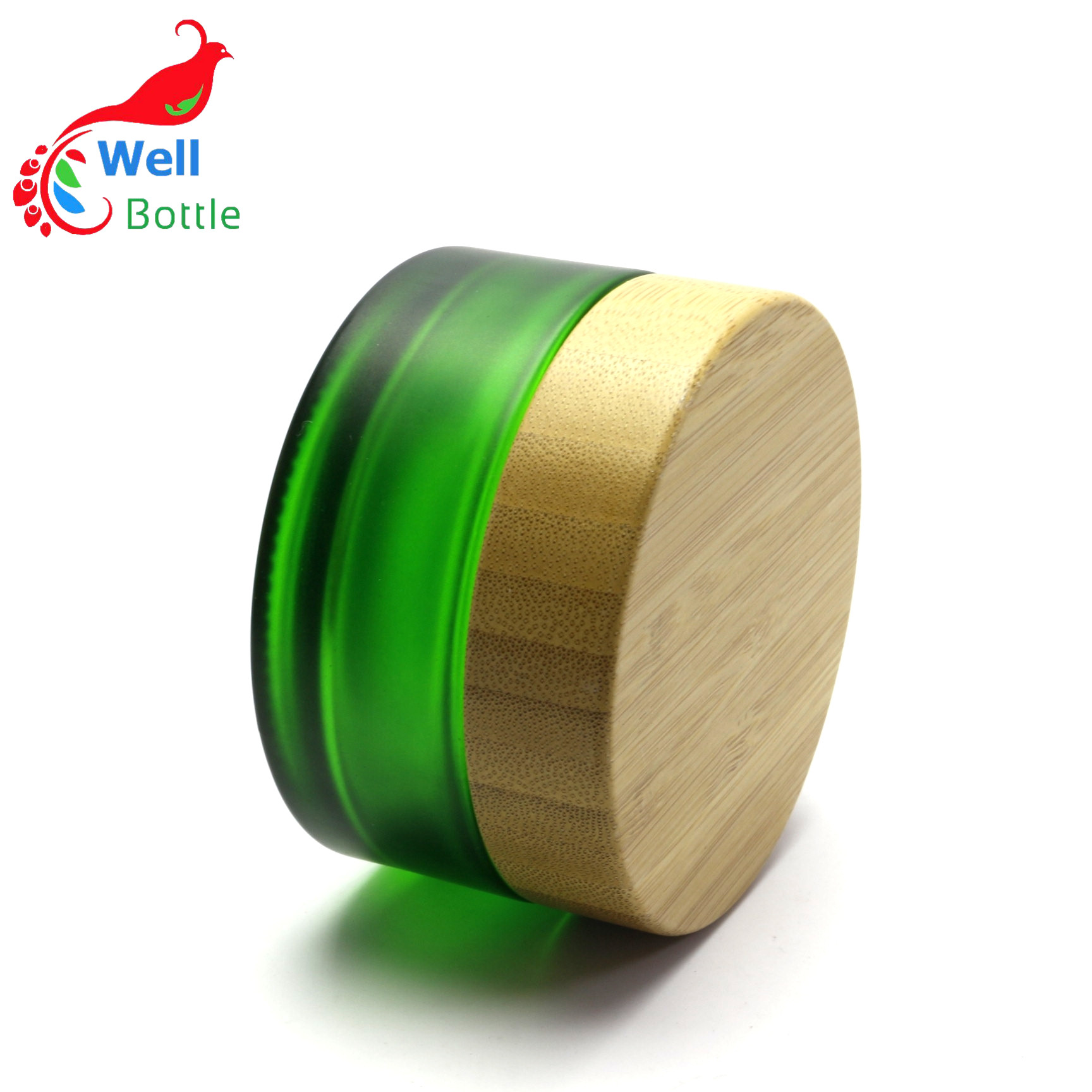 50g cosmetic frosted green glass jar with bamboo lid BJ-054RL