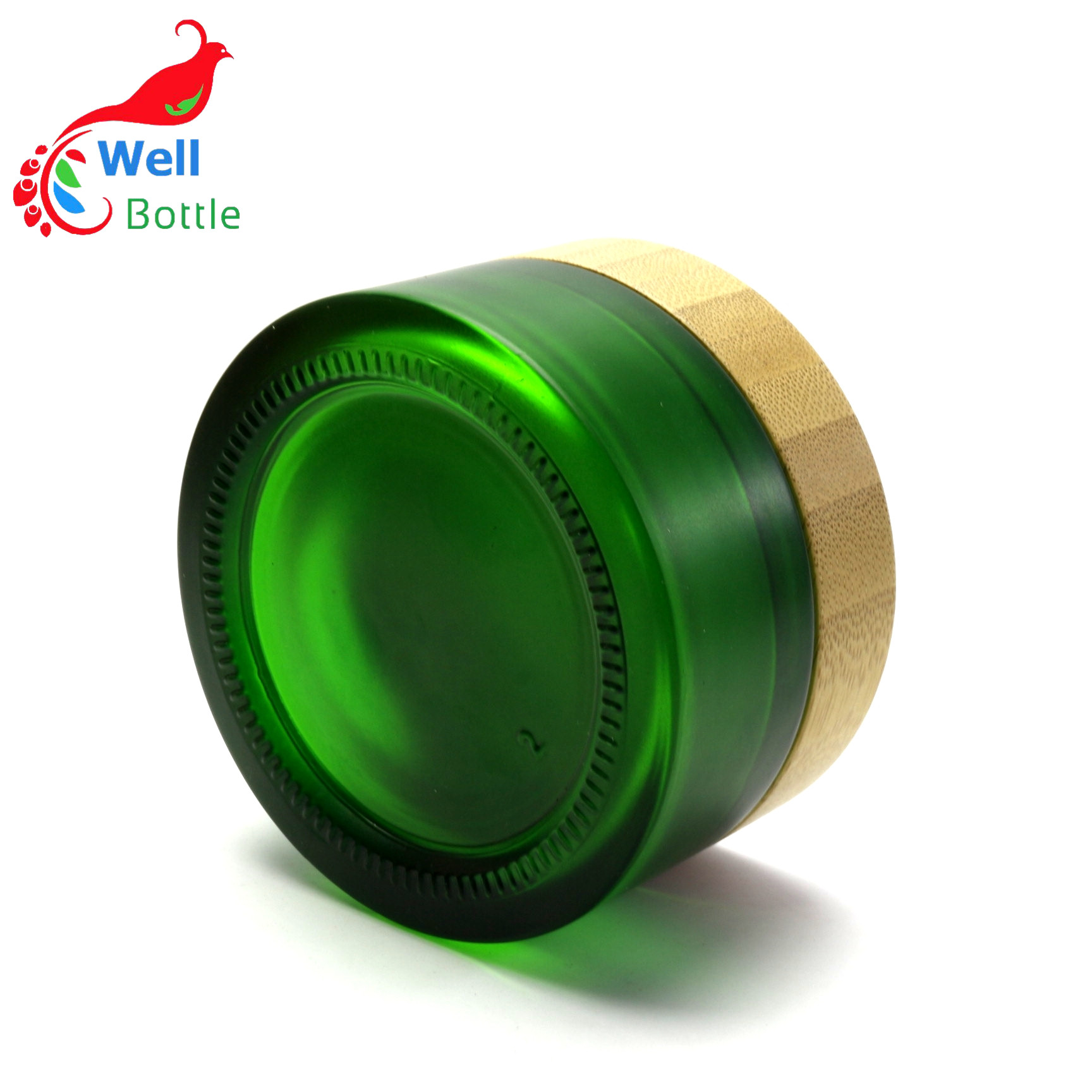 50g cosmetic frosted green glass jar with bamboo lid BJ-054RL