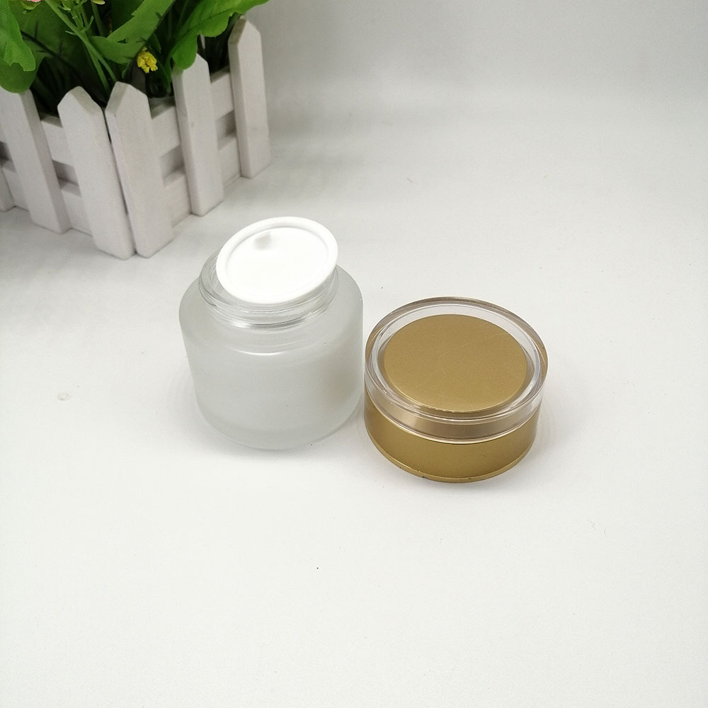 50g cosmetic glass jar frosted matte empty jars with acrylic plastic yellow lid lid skin care cream packaging container