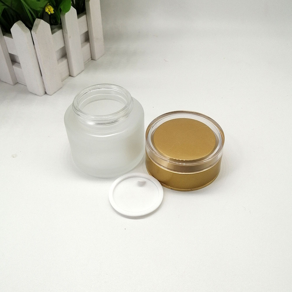 50g cosmetic glass jar frosted matte empty jars with acrylic plastic yellow lid lid skin care cream packaging container