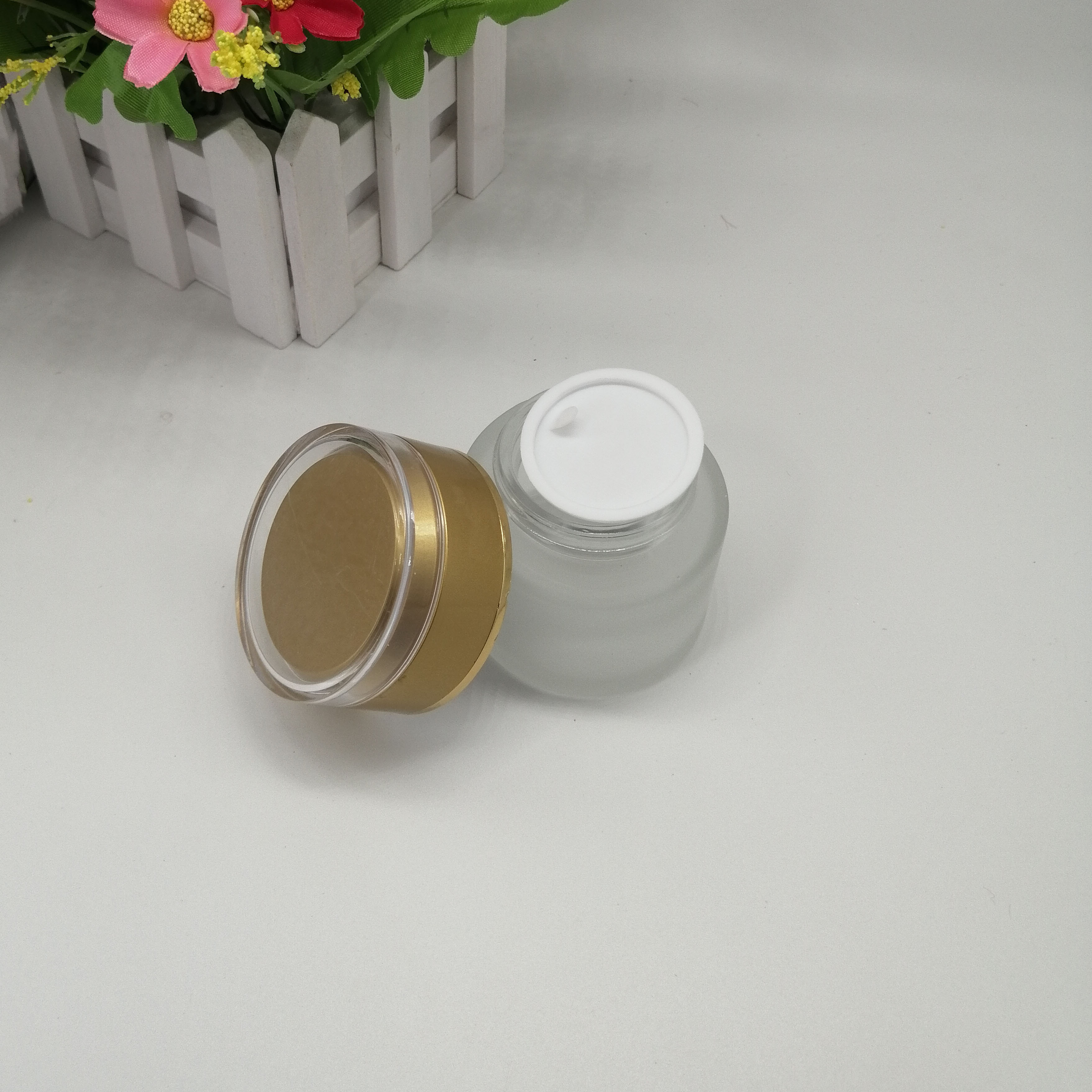 50g cosmetic glass jar frosted matte empty jars with acrylic plastic yellow lid lid skin care cream packaging container