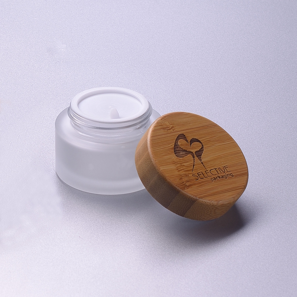50g cosmetic packaging glass containers jar with bamboo lid