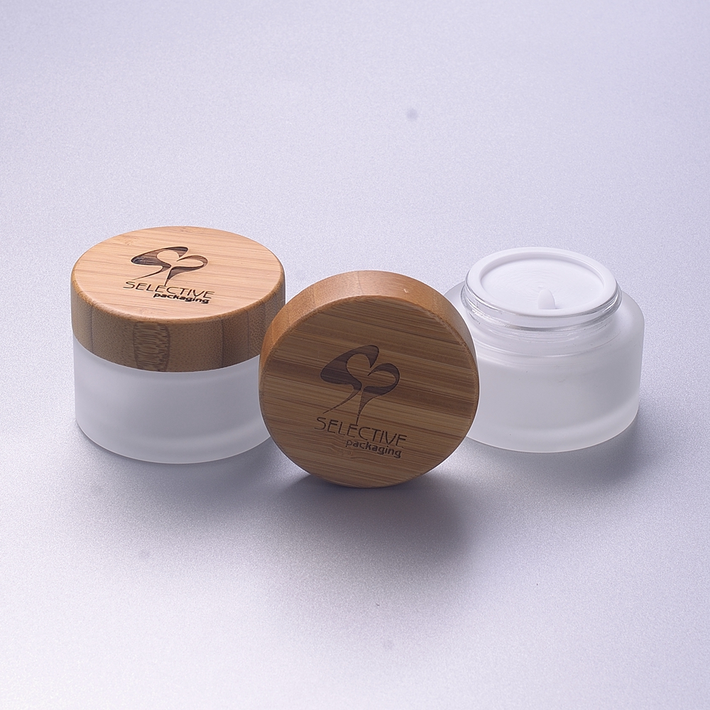 50g cosmetic packaging glass containers jar with bamboo lid