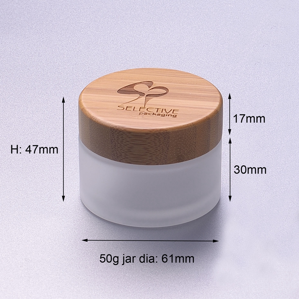 50g cosmetic packaging glass containers jar with bamboo lid