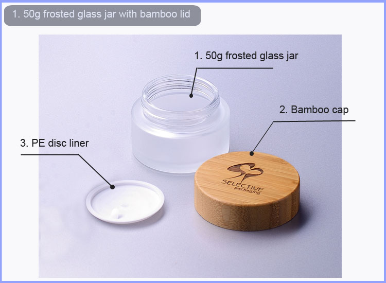 50g cosmetic packaging glass containers jar with bamboo lid