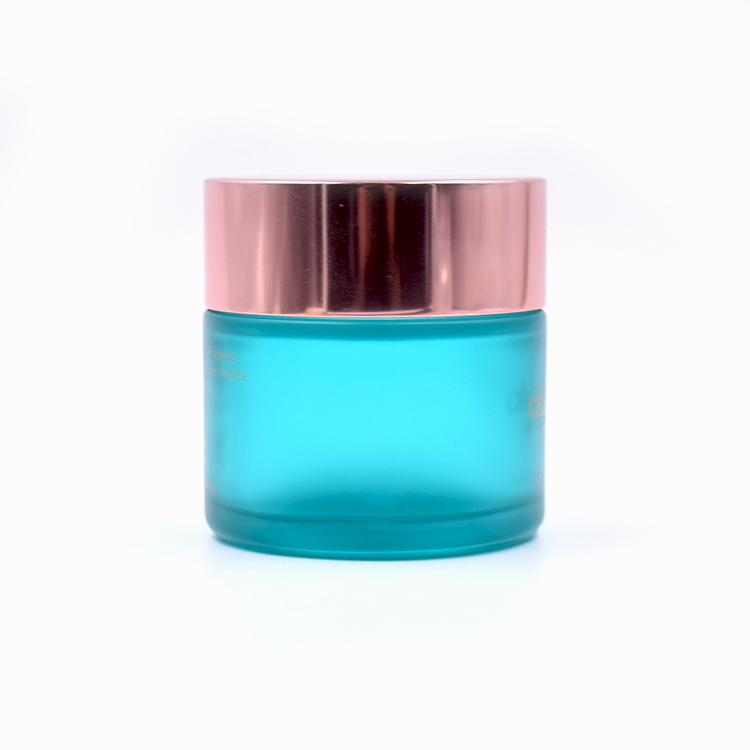 50g cosmetic packaging wholesale packaging glass deluxe blue glass jar 1oz 2oz glass cosmetic jar with pink screw lid
