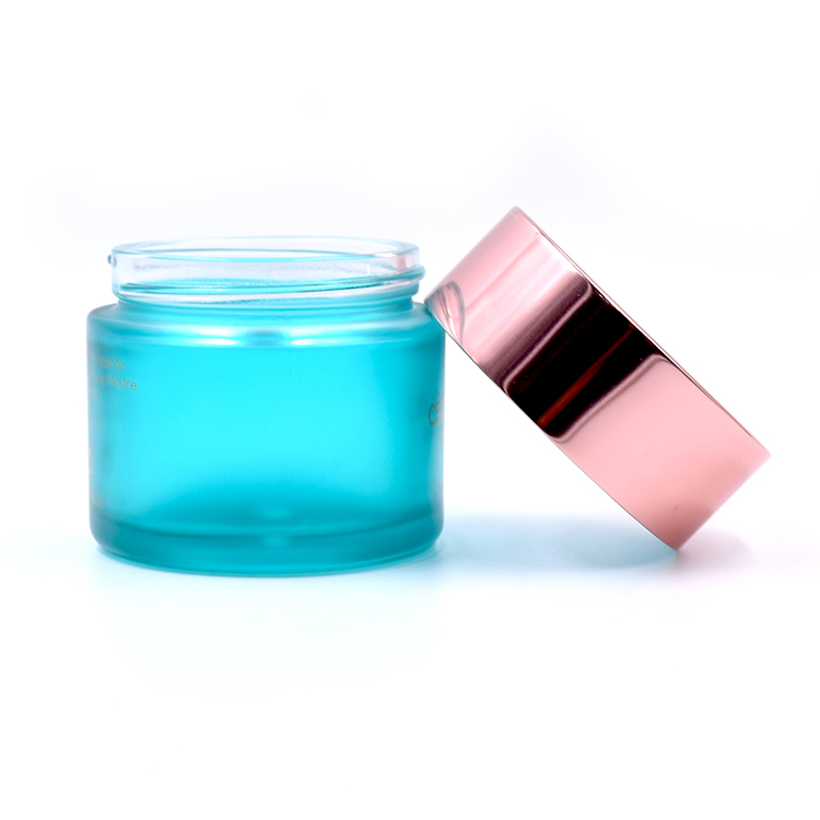 50g cosmetic packaging wholesale packaging glass deluxe blue glass jar 1oz 2oz glass cosmetic jar with pink screw lid