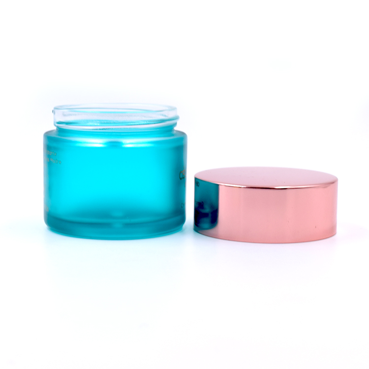 50g cosmetic packaging wholesale packaging glass deluxe blue glass jar 1oz 2oz glass cosmetic jar with pink screw lid