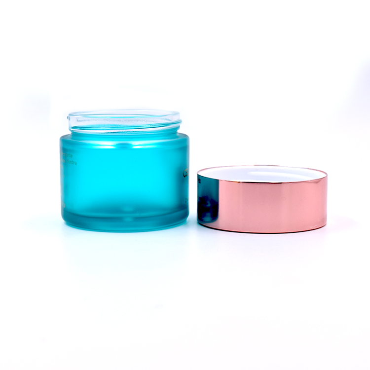 50g cosmetic packaging wholesale packaging glass deluxe blue glass jar 1oz 2oz glass cosmetic jar with pink screw lid