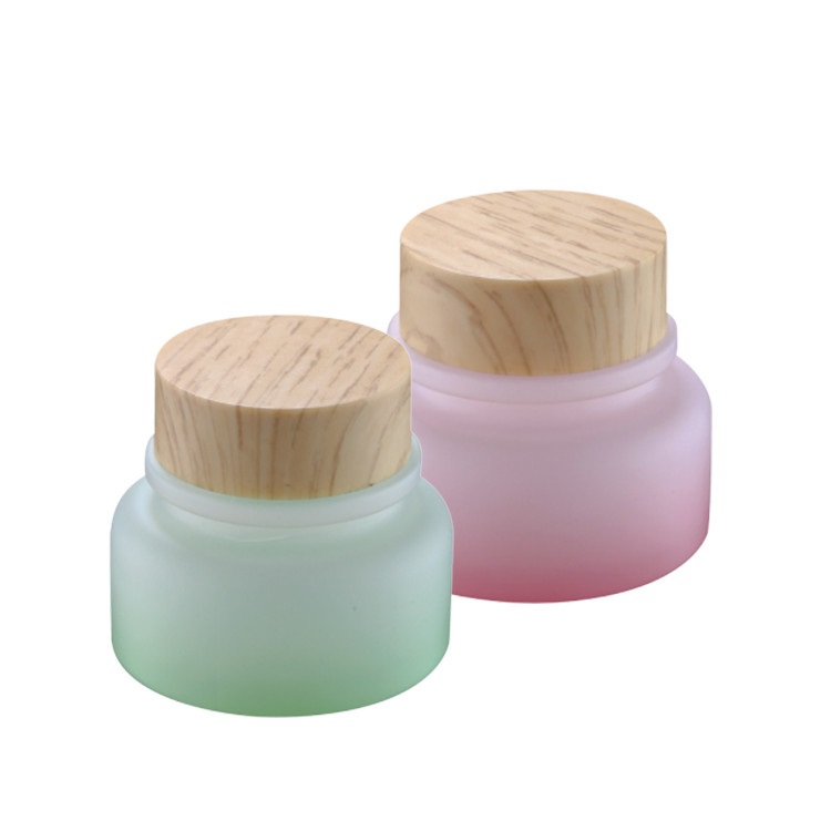 50g cosmetic pink and green  glass cream jar with water transfer lid