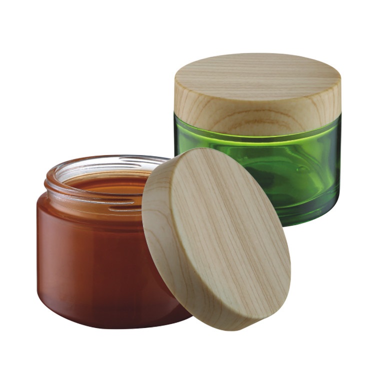 50g cosmetic pink and green glass cream jar with water transfer lid