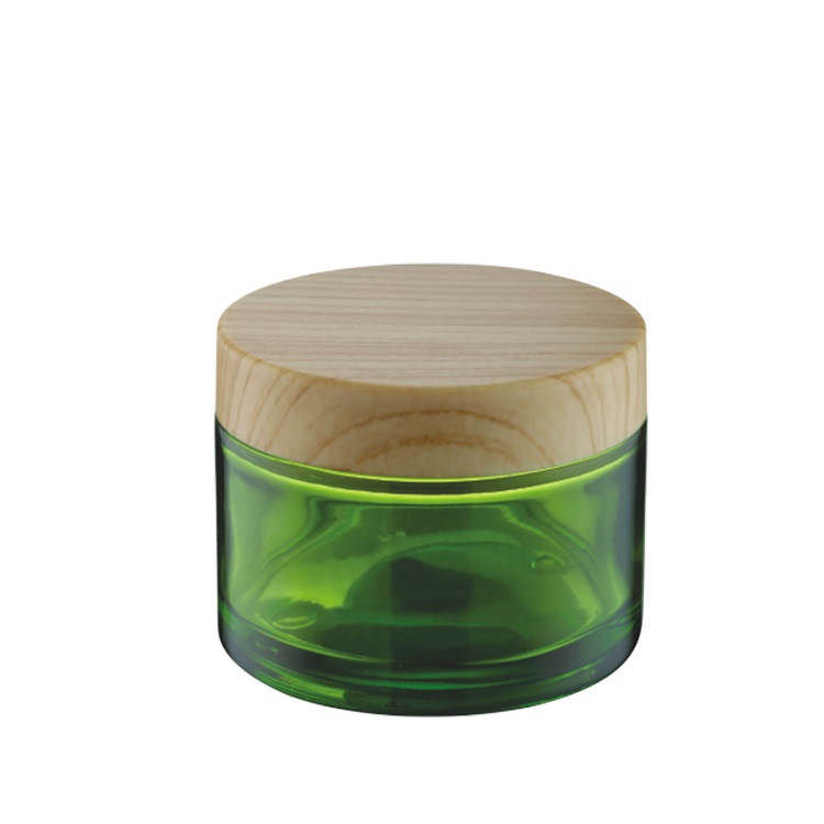 50g cosmetic pink and green glass cream jar with water transfer lid