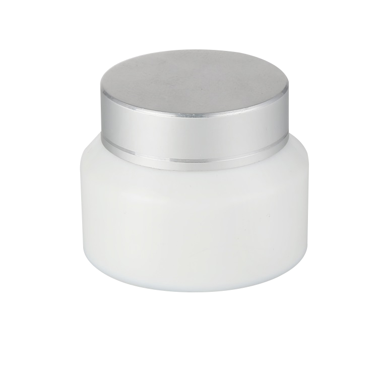 50g cosmetic wholesale frosted white porcelain glass cream jar matte silver lid