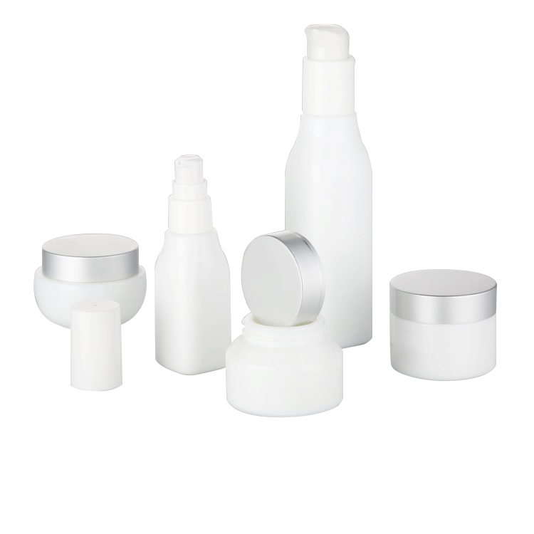 50g cosmetic wholesale frosted white porcelain glass cream jar matte silver lid
