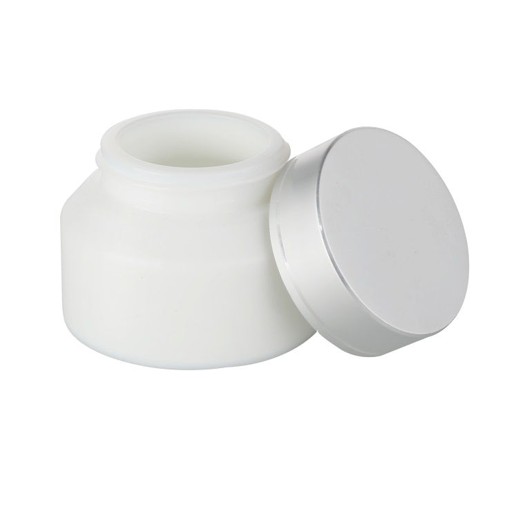 50g cosmetic wholesale frosted white porcelain glass cream jar matte silver lid