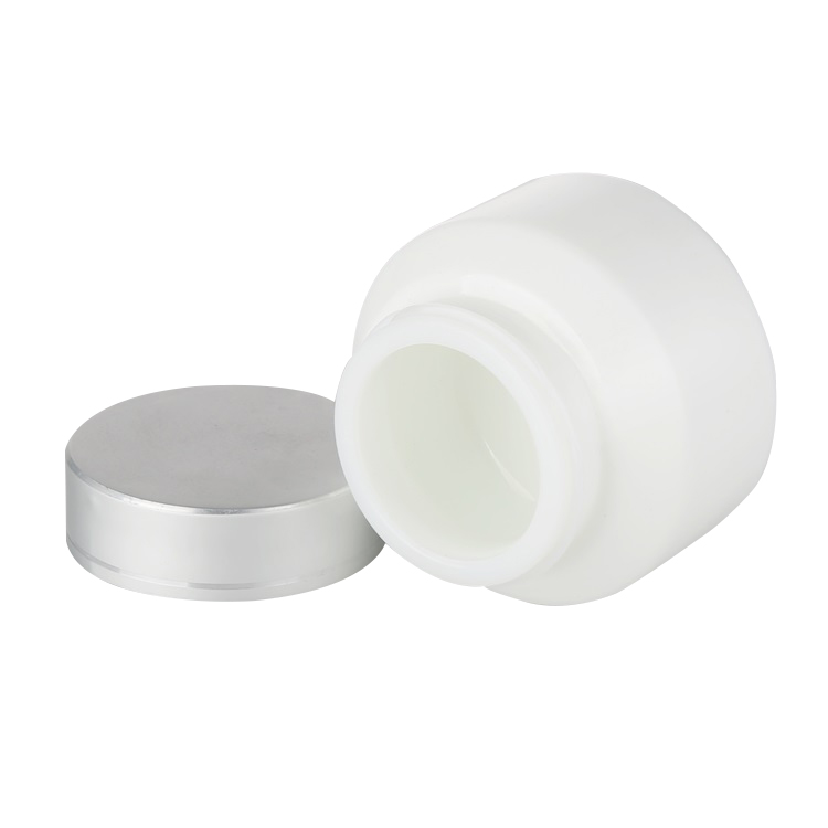 50g cosmetic wholesale frosted white porcelain glass cream jar matte silver lid