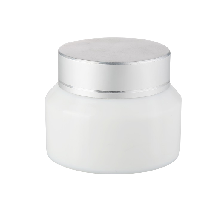 50g cosmetic wholesale frosted white porcelain glass cream jar matte silver lid