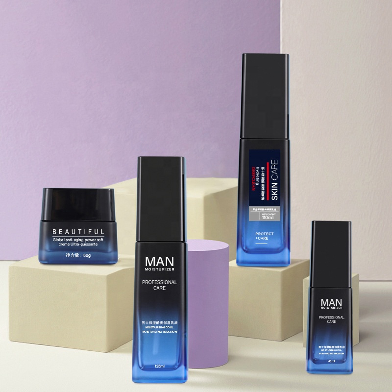 50g custom luxury cosmetic gradient blue lotion container empty glass makeup cream jars