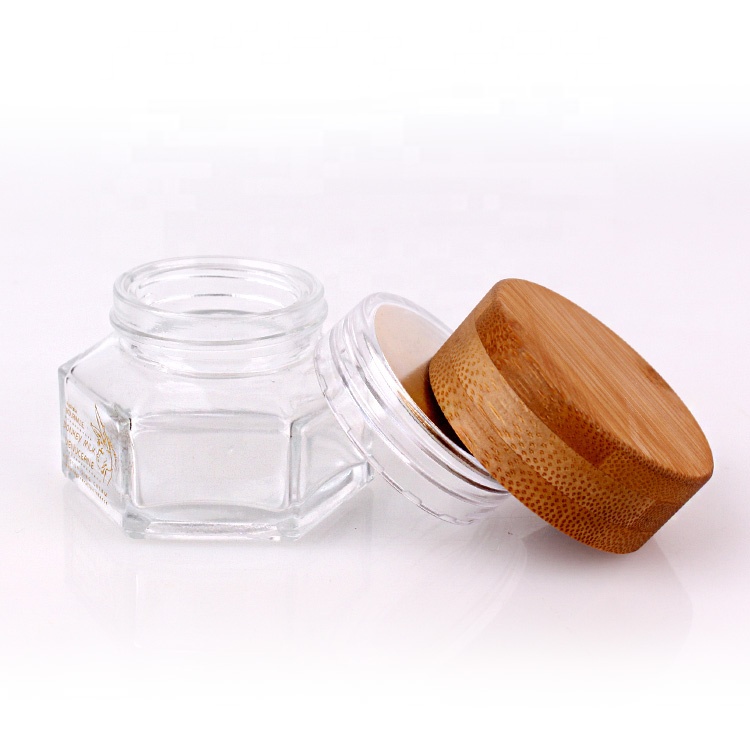 50g customized skincare empty glass cream jar with bamboo cap