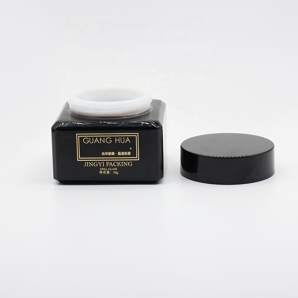 50g customized square white glass cosmetic jar with lid for supplier