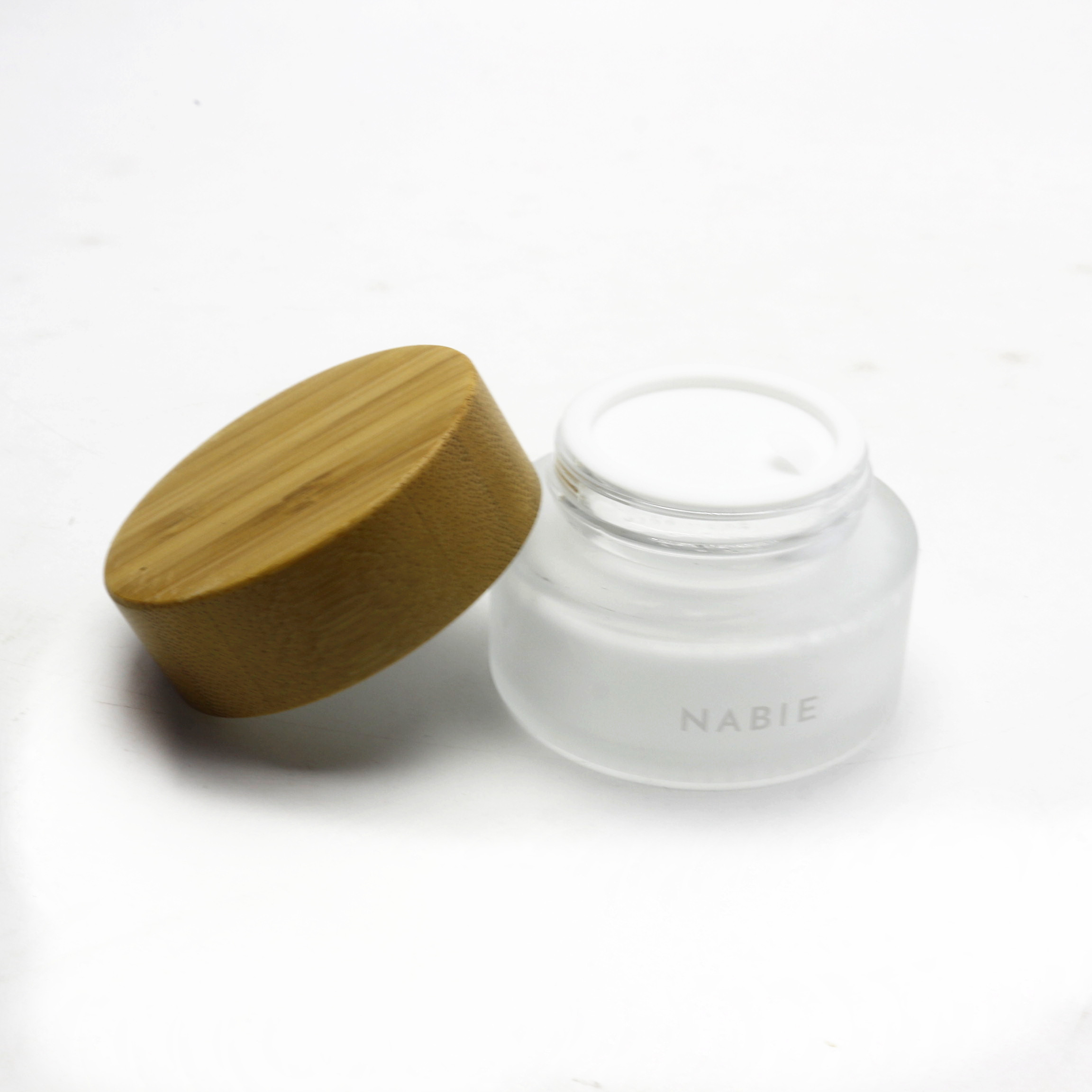 50g eco friendly Cream Glass Cosmetic Jars with wooden bamboo lid GJ-209RL