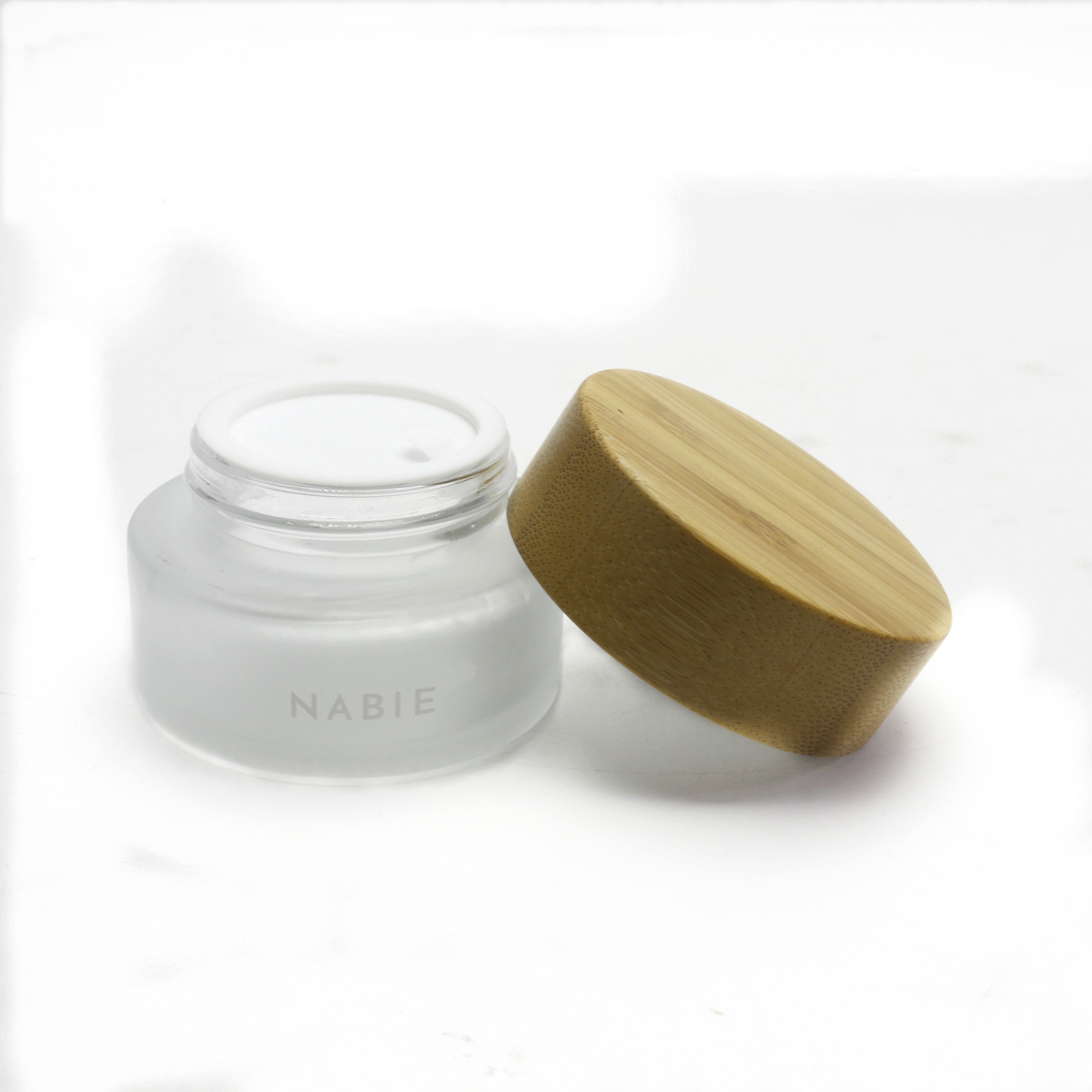 50g eco friendly Cream Glass Cosmetic Jars with wooden bamboo lid GJ-209RL