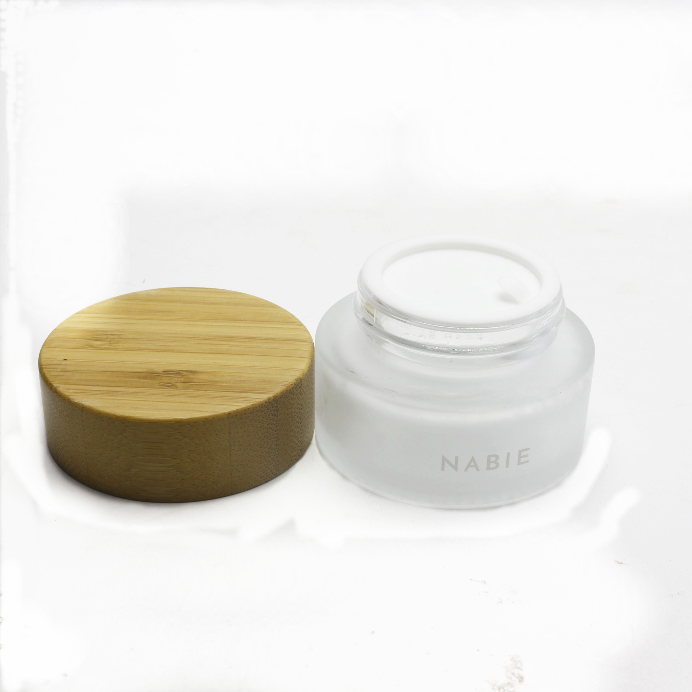50g eco friendly Cream Glass Cosmetic Jars with wooden bamboo lid GJ-209RL
