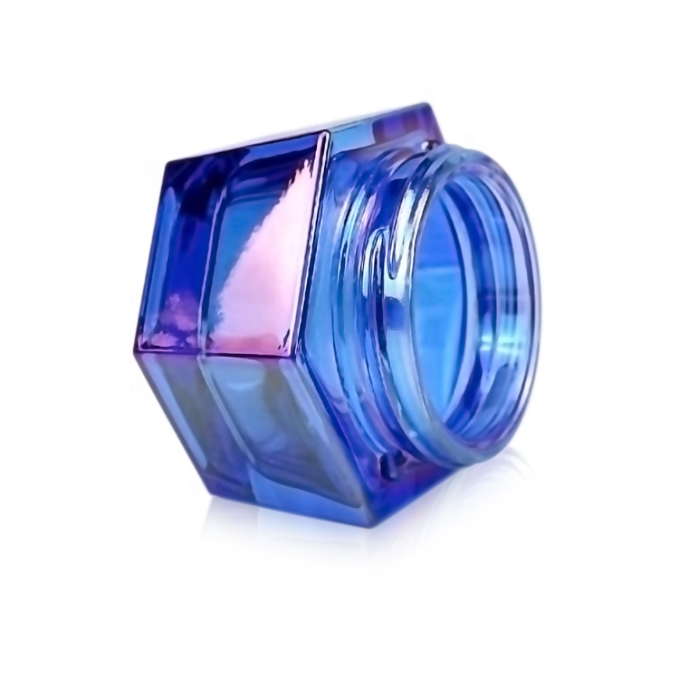 50g electroplated blue glass hexagonal cream jar with clear cap
